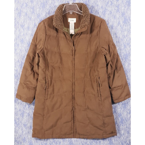 L.L. Bean Jackets & Blazers - L.L. Bean Puffer Coat Jacket Womens Large Petite Goose Down Faux Fur Trim Brown